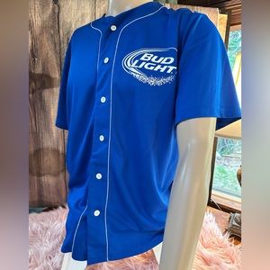 Bud Light Blue Button-Up Jersey - Small - Vintage 2014 Official Anheuser-Busch